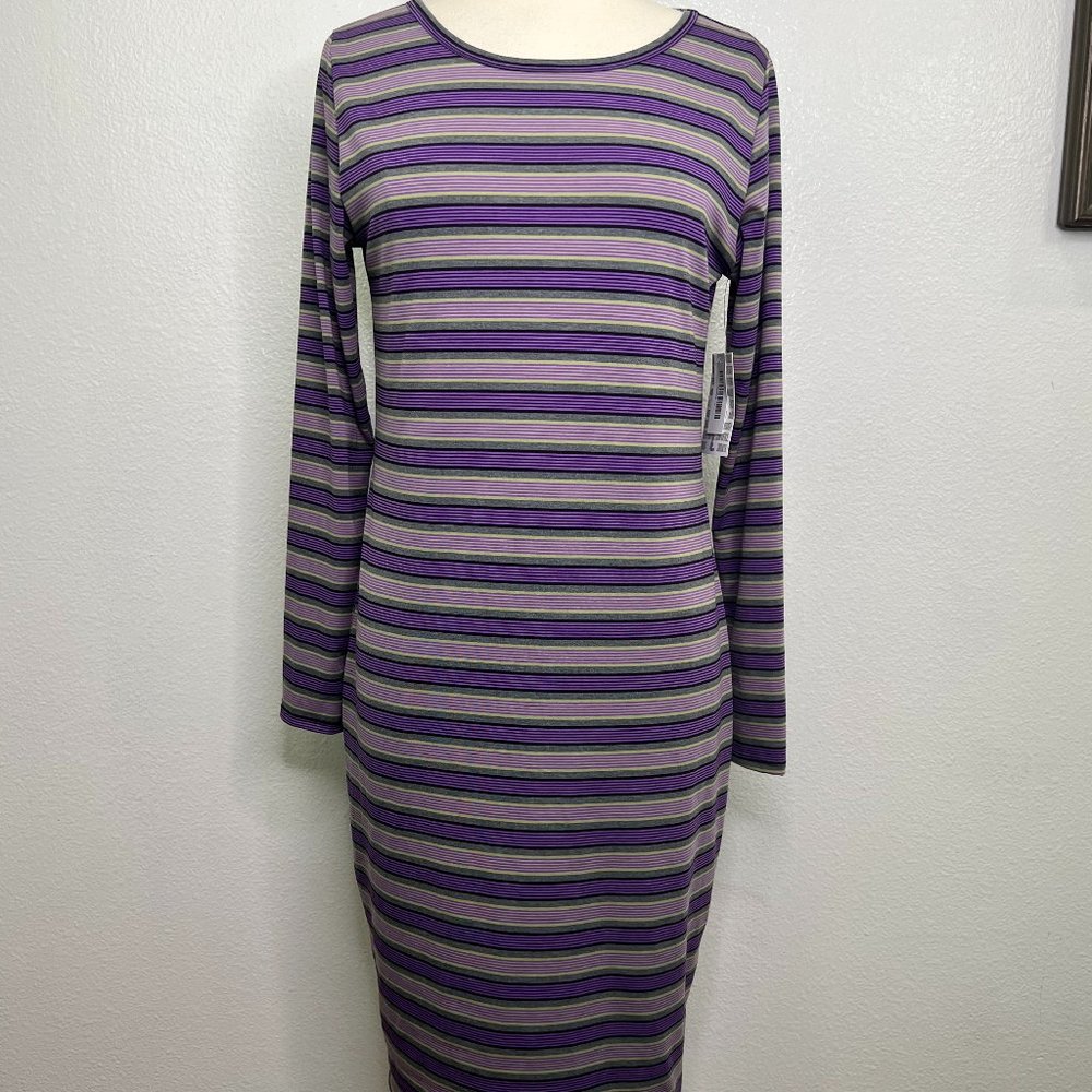 NWT LuLaRoe DEBBIE Dress Striped Multi Colored Print Size L
